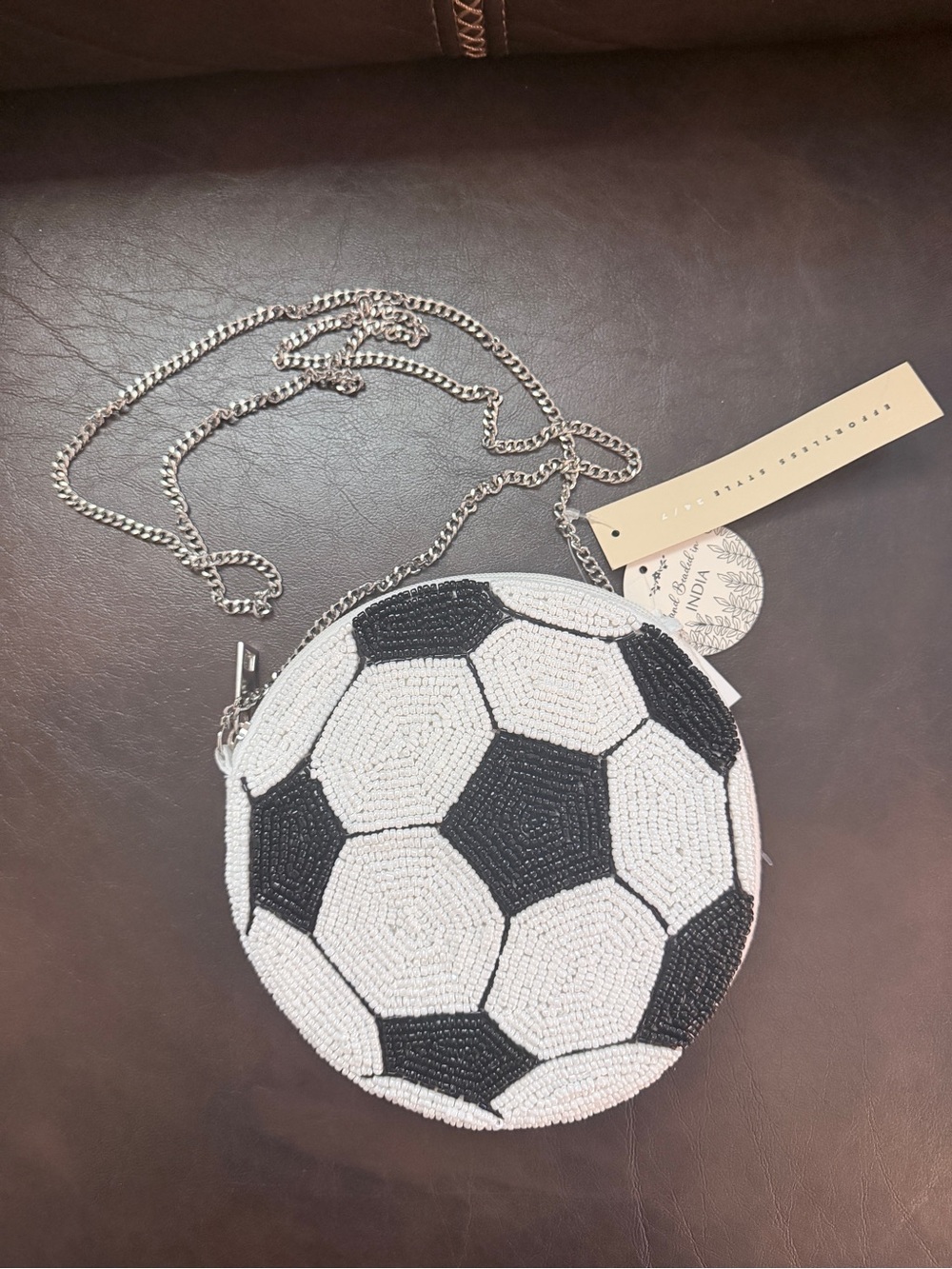 Beaded Soccer Ball Crossbody Bag- Black & White